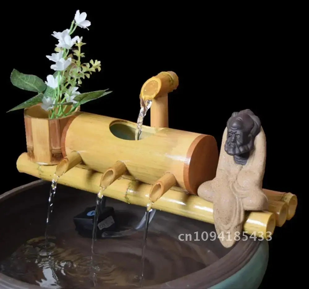 Bamboo Aquarium Water Recycling Feng Shui Decoration Tube Water Fountain Stone Trough Filter Office Desktop Furnishings