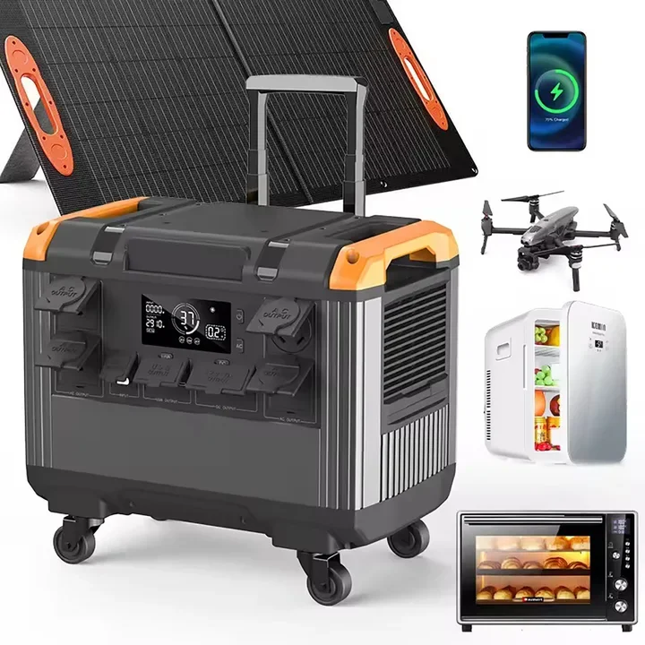 Draagbare 3KW zonne-energiecentrale USB Type-C DC AC lithiumbatterij Controller Zaklamp Camper-voeding