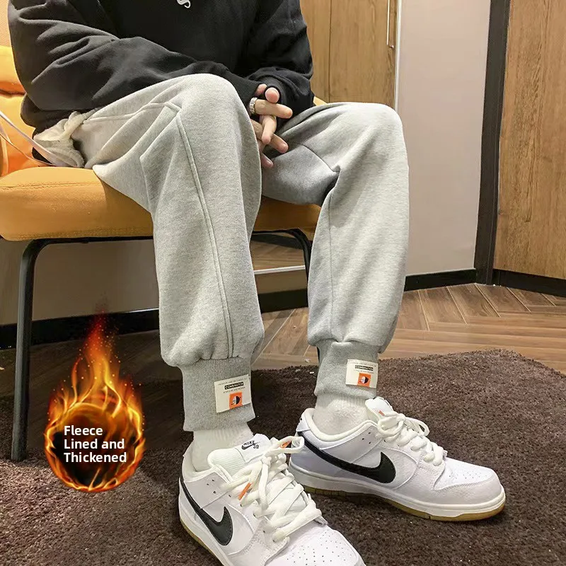 

ey Fce Lined Loose Fit Thiened Sports Pants for Men Winter Warm Casual Trousers Trendy Brand Youthful Sle Anti-Wrinkle
