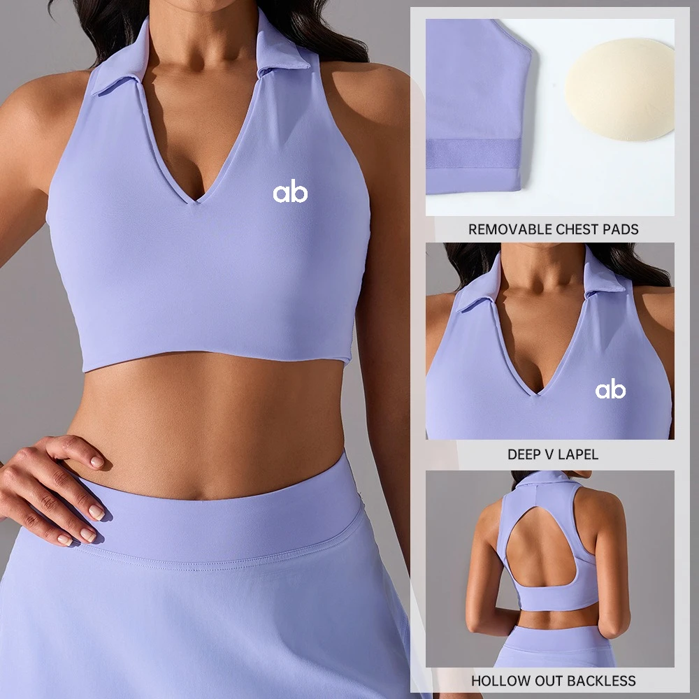 Women Collar Beauty Back Padded Sports Bra High Support Shockproof Push Up Yoga Tank Top Fitness Vest for Running Workout