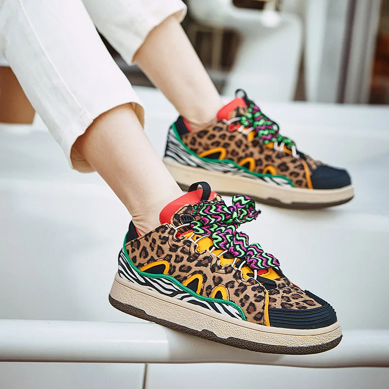 New Fashion Leopard Printed Designer Shoes Sneakers for Men 2022 Women\'s Sneakers Flat Low-cut Platform Leather Luxury Shoes Men