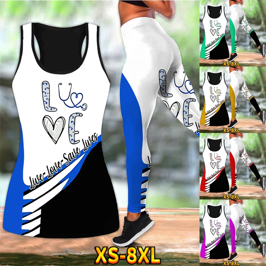 

Women Vest Set Object Pattern Printed Summer Casual Gym Exercise Yoga Pants Breathable Sexy Buttock Plastic XS-8XL