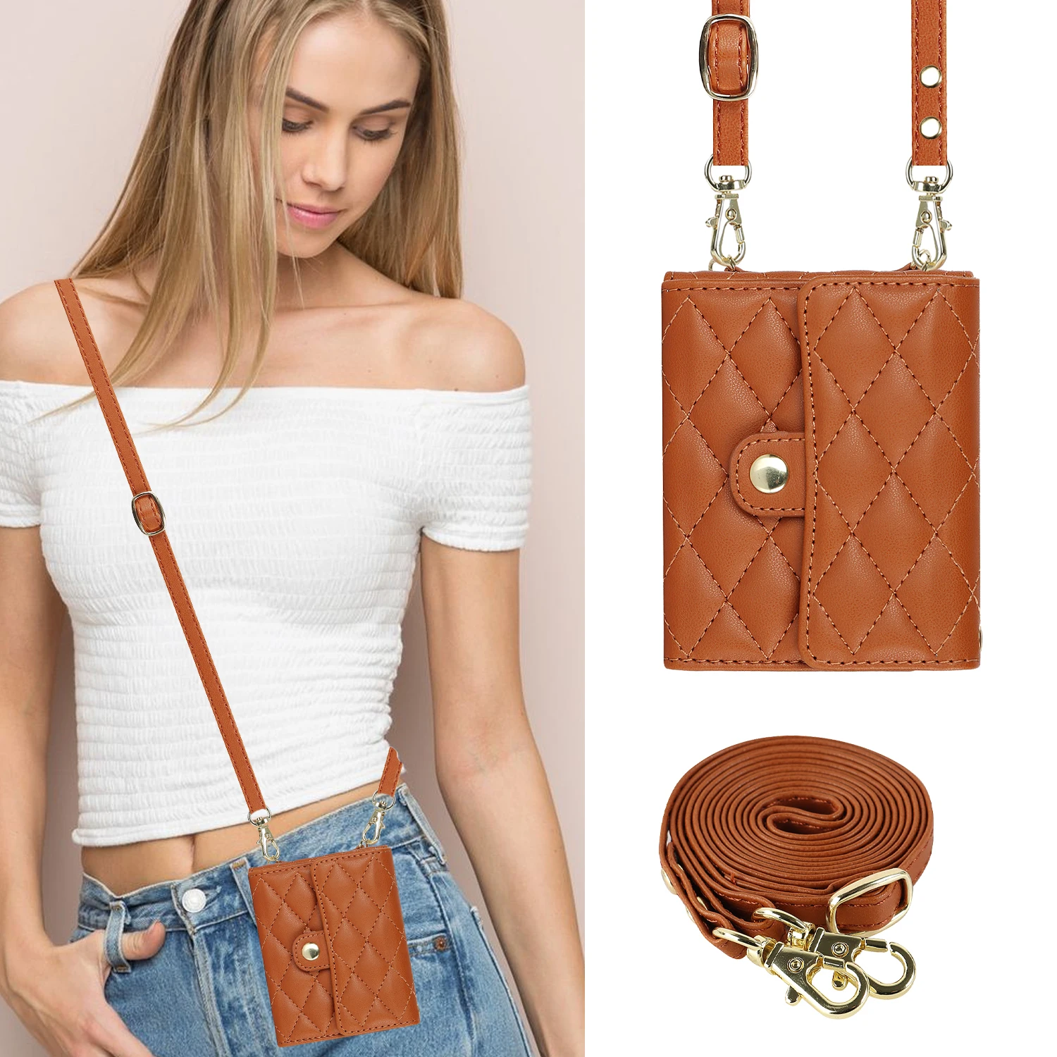 Crossbody Bag Fashion Leather Case For Samsung Galaxy Z Flip 7 FE 6 5 4 3 Flip7 Flip6 Flip5 5G Long Lanyard Wallet Card Cover