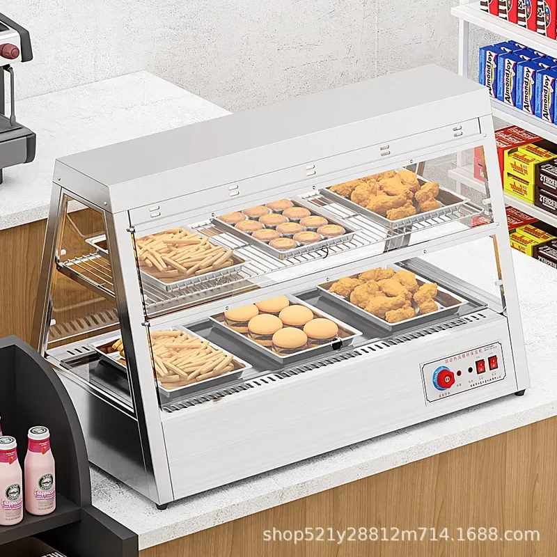 Silver Rectangular Heated Display Case Commercial Glass Deli Counter Insulated Food Storage Warmer for Bakery Shop Equipment