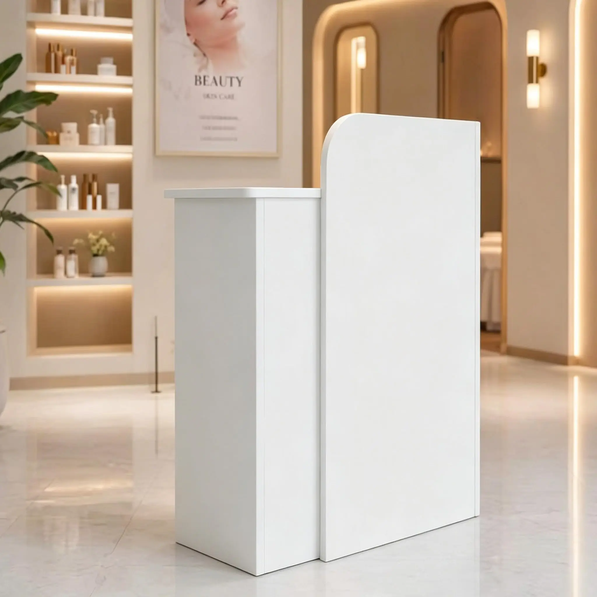 Modern Reception Desk, Solid Wood Front Desk, Cable Management, 0.7-inch Thickness, for Checkout, Lobby, Beauty Salon