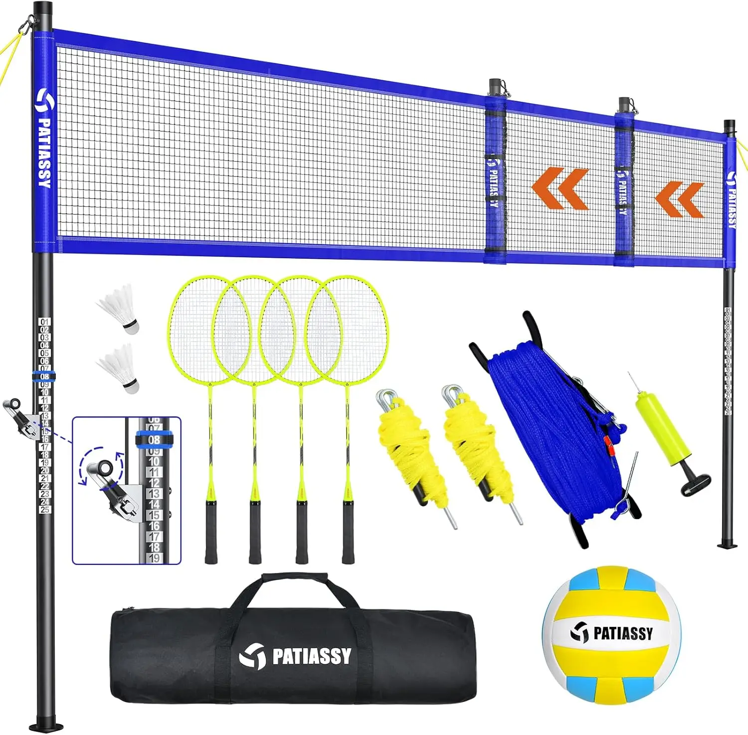 

Adjustable Volleyball & Badminton Net Set with Rackets, Shuttlecocks, and Carrying Bag for Outdoor Fun