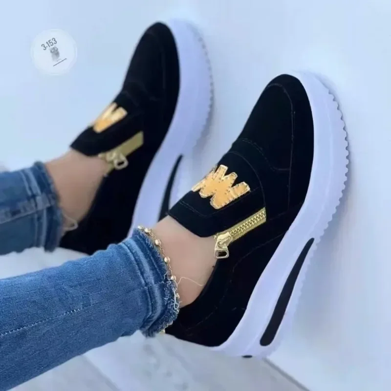 Tênis casuais estampados m para mulheres, sapatos vulcanizados, plataforma com zíper lateral, tamanho positivo, calçados femininos