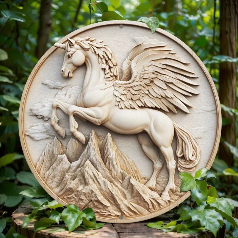 

Pegasus Round Metal Wall Art, Aluminum Decorative Sign for Bar, Kitchen, Coffee, Home, Office, Party, Christmas, Holiday Gift