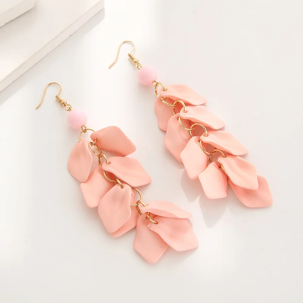 Elegant Retro Petal Leaves Drop Earrings Exaggerated Solid Color Long Tassel Earrings Eardrop Gifts