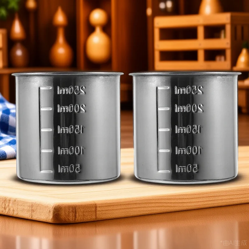 

2pcs Stainless Steel Measuring Cup Graduated Lightweight Food Grade Kitchen Baking Rice Portable Non Rust Easy Clean For Home