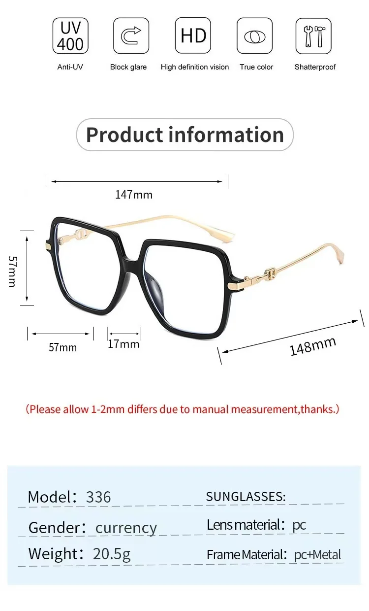 Fashion Oversized Square Eyewear Retro Womens Light Bloking Metal Frame Glasses Trend Optical Computer Eyeglasses image 5