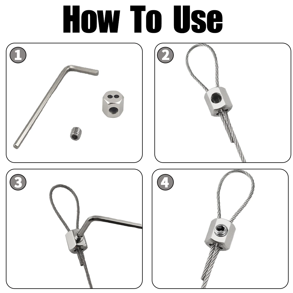 10-200PCS 1-1.5mm Stainless Steel Cable Clamp Rope Fixator Steel Cable Tensioner Adjustable Metal Fixture Cable Fastener