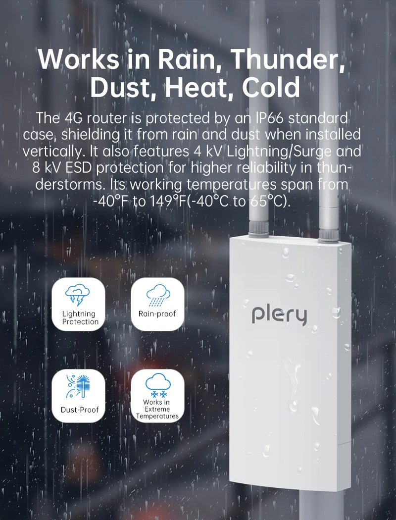 Plery 300Mbps+1200Mbps Outdoor 4G LTE Router IP66 Waterproof Wireless AP POE/DC Power WIFI 6 Router 5 G SIM Detachable Antennas – Image 5