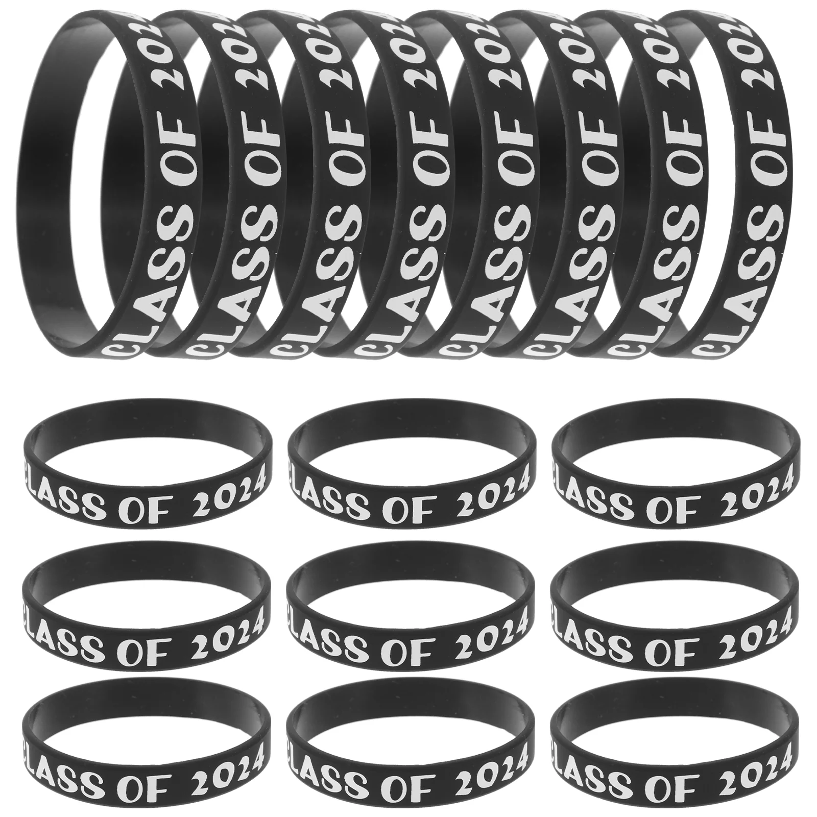 50 Pcs Graduation Wristband Chic Silicone Bracelet Gradient Bulk Class of 2024 Themed Black Supply Man