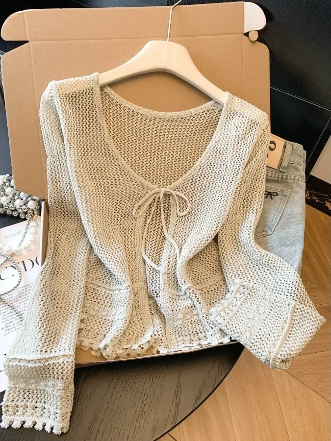 

Lightweight Ice Silk Knitted Short Open Cardigan Sun Protection Shawl Women's Summer Thin Korean Style Soft Polyester Fiber