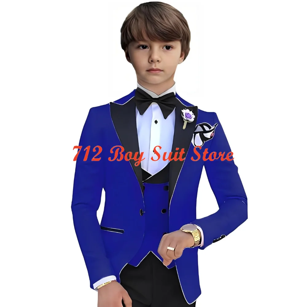 Boys Tuxedo Suit 3-pieces Peak Lapel Jacket Vest Pants Kids Tuxedo Boys Wedding Outfit for Boys 3-16 Years