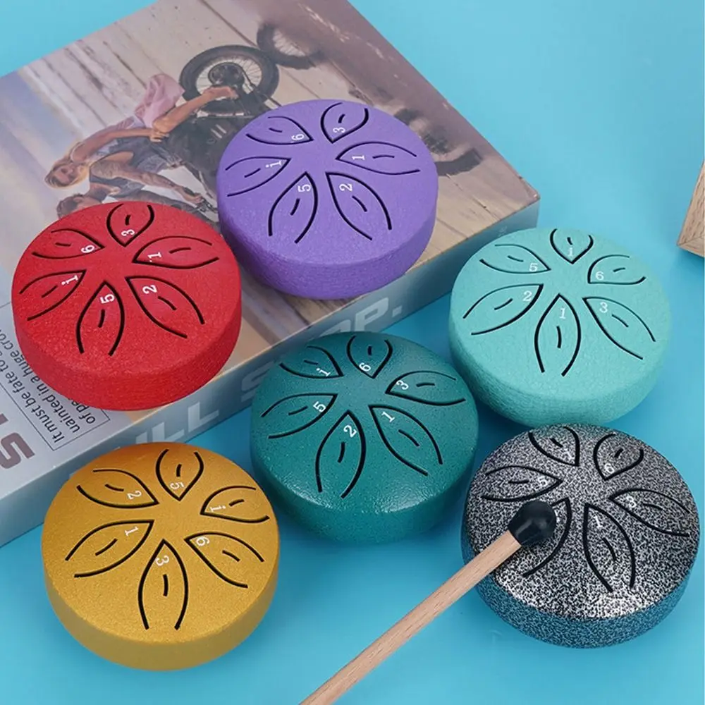 Portable 3 Inches 6 Tones Steel Tongue Drum Colorful Hand Drum Rain Drum Classical Instrument Percussion Musical Instruments