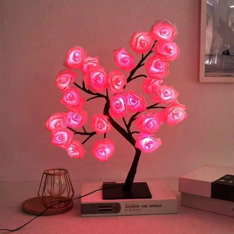 LED Rose Flower Table Lamp USB Christmas Tree Fairy Lights Night Lights Home Party Wedding Bedroom Decoration Mother\'s Day Gift