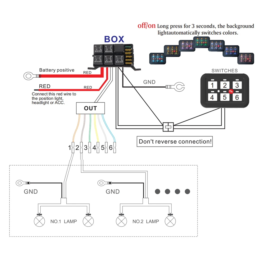 6 Gangs Switch Panel Universal On-Off Control Power System LED Backlight Slim Electronic Relay System for SUV CAMPER RV MARINE