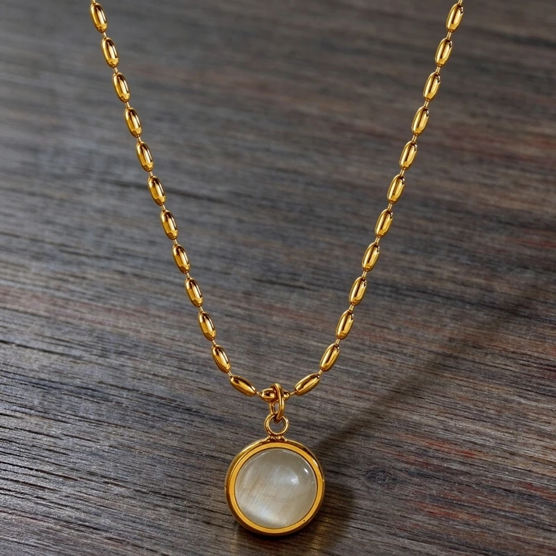 Exquisite Stylish Processed Natural Stone Minimalist Small Chic Pendant Necklace 18k Gold Plated Jewelry for Women Gift