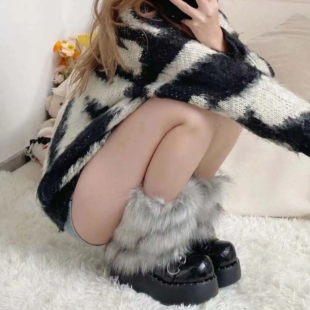 Y2K Thickened Women Fur Leg Warmers Long Tube Protector Fur Leg Warm Socks Lolita Soft Fur Knee Cover Spicy Girls
