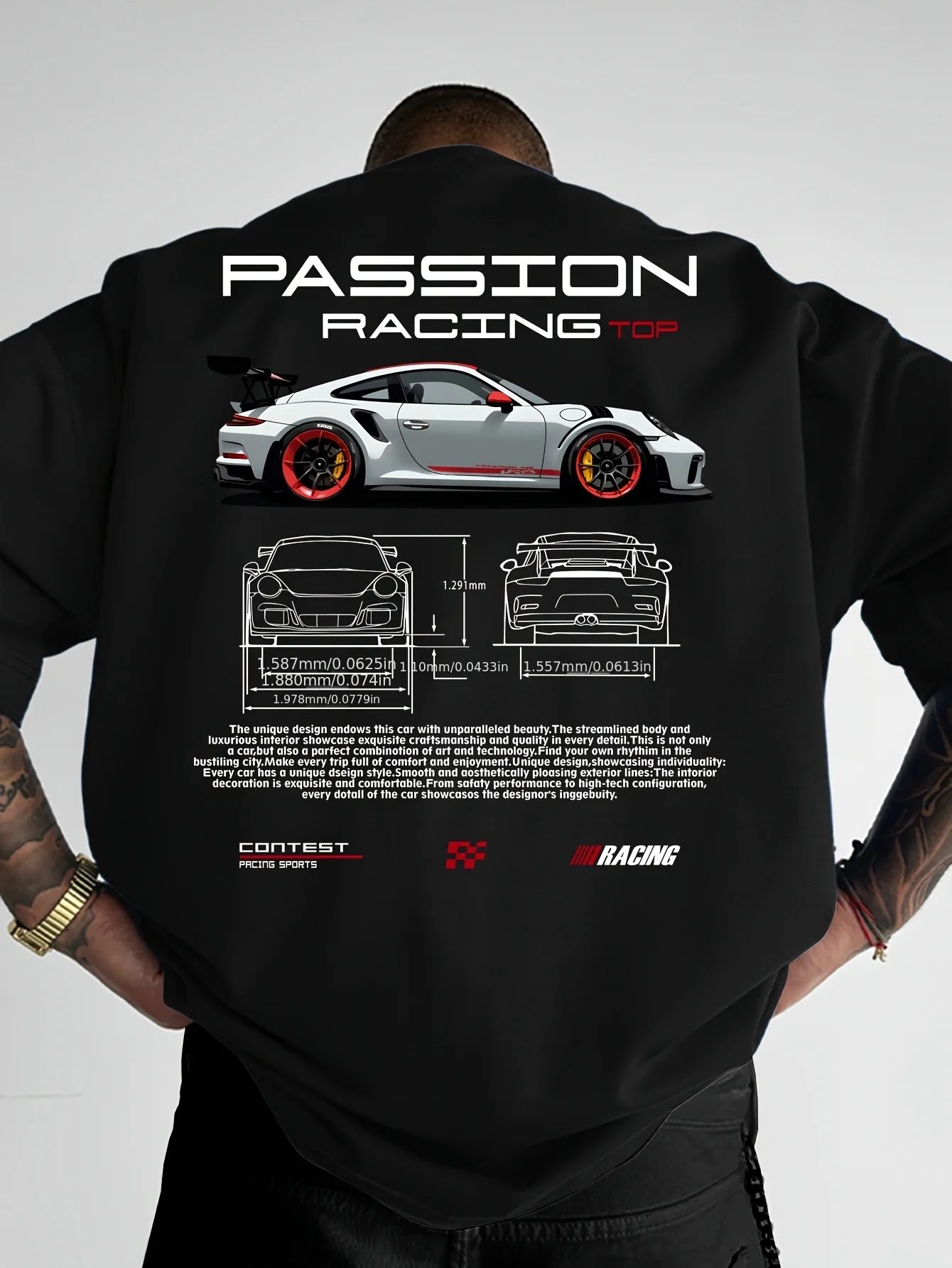 Men Women Summer T-shirt Top-level Racing Element Pattern Print Breathable Round Neck Trendy Street Style Fashion Short Sleeve