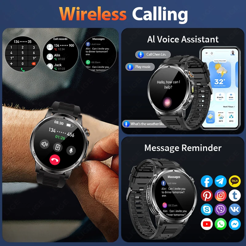 LIGE ساعة ذكية جديدة 100+ أوضاع رياضية اتصال لاسلكي سلكي شحن مغناطيسي IP68 مقاوم للماء الرجال SmartWatch بطارية 1000mAh #4