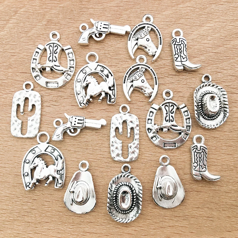 20pcs/lot Tibetan Silver Color Cowboy Hat Shoes Charms Pendant Handmade Craft for DIY Necklace Bracelets Earrings Jewelry Making