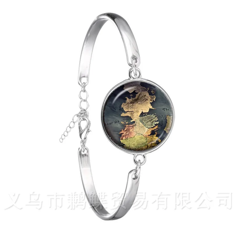 Pulsera con patrón de mapa del mundo Vintage, brazalete Chapado en plata con forma de globo, regalo de joyería para amigos, 2018