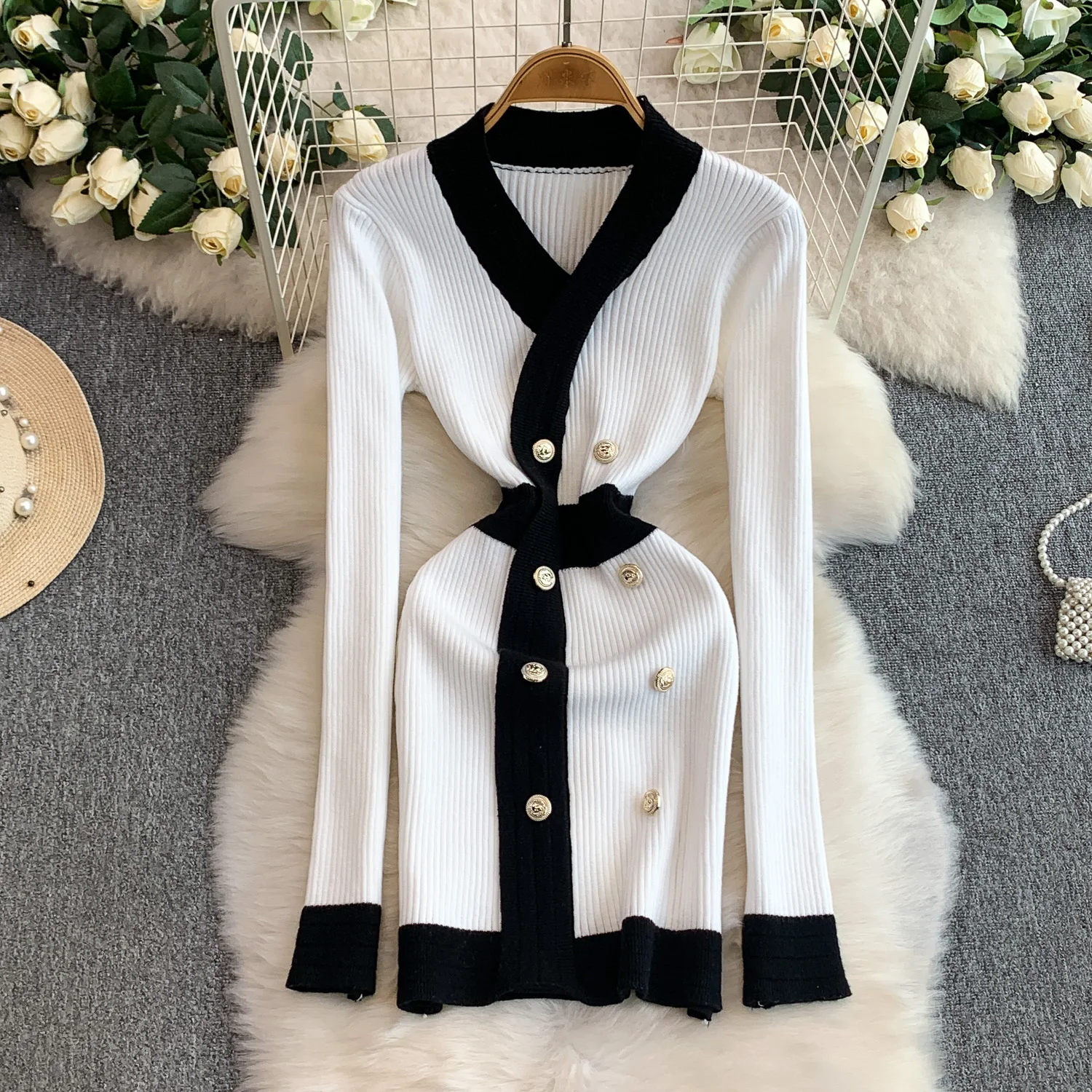 Chic vintage long sleeve Double Breasted slim dress Fairy korean fashion Boho Sundress women clothing