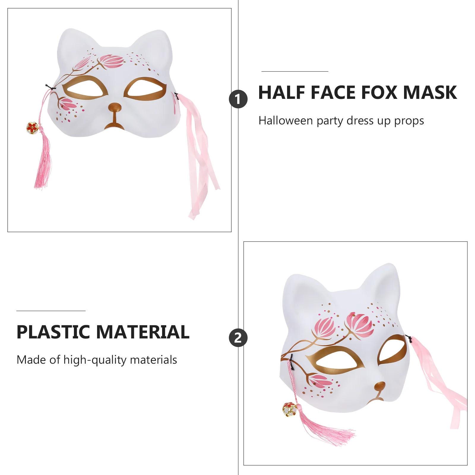 2 Pcs Sakura Fox Mask Masks Cosplay Costume Prop Halloween Party Stage Performance Demon