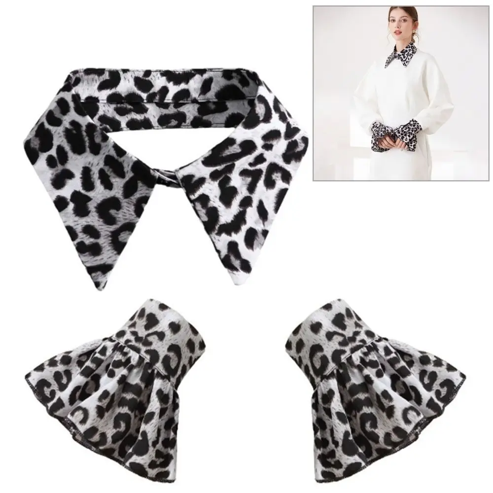 

Detachable False Collar Wrist Cuffs Set Leopard Print DIY Clothes Accessories Scarf Shawl Decoration Blouse False Collar