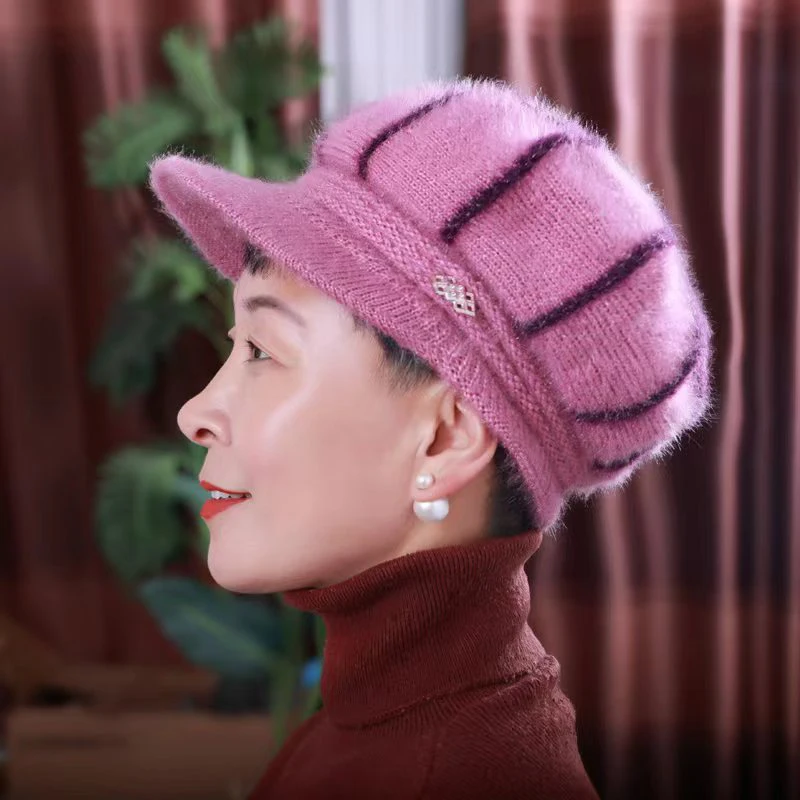 Chapeau en laine épaissie pour femme, bonnets en coton chaud pour femme, grand-mère et mère, cadeau de Noël, automne et hiver