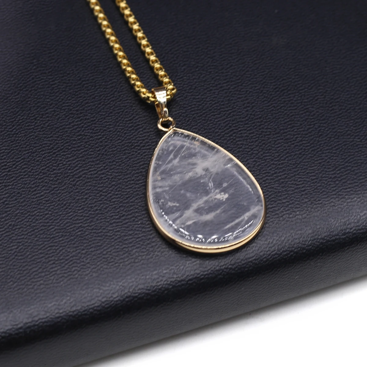 Charming Jewelry Necklace Natural Semi Precious Stone Water Droplet Shape Pendant Exquisite Anniversary Gift for Men and Women