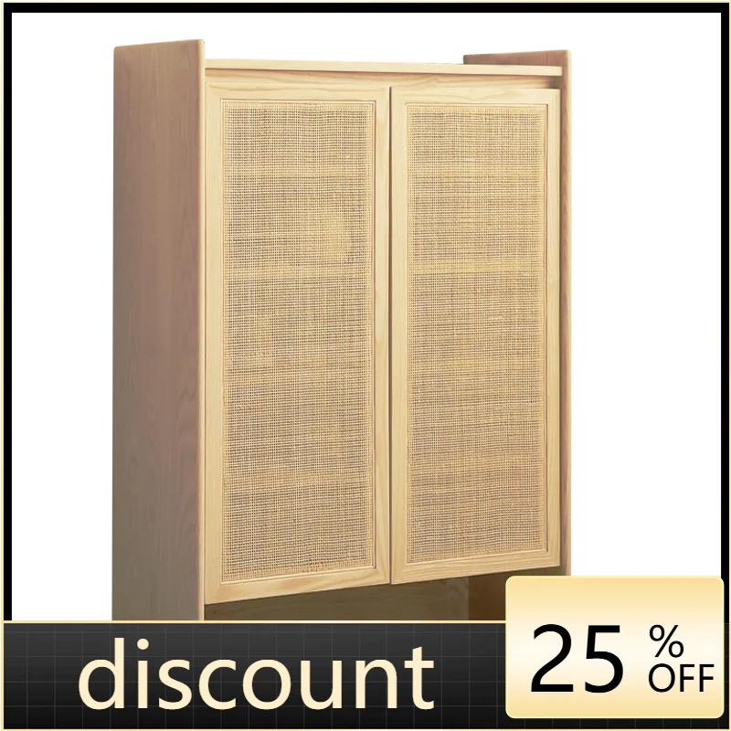 LMM solid wood shoe cabinet Qingmutang Japanese-style simple rattan door locker All solid wood foyer