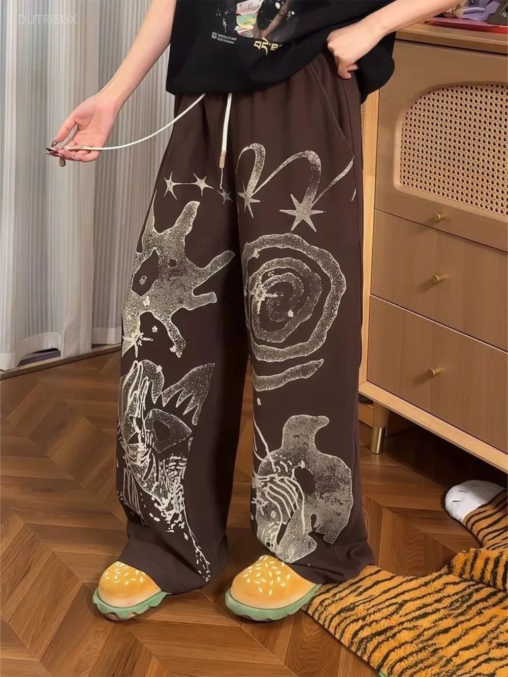 Straight Personalized Trendy Hot Sell Pantalon Femme Loose New Casual High Waist Pants Moda Print Slim All-match Trousers