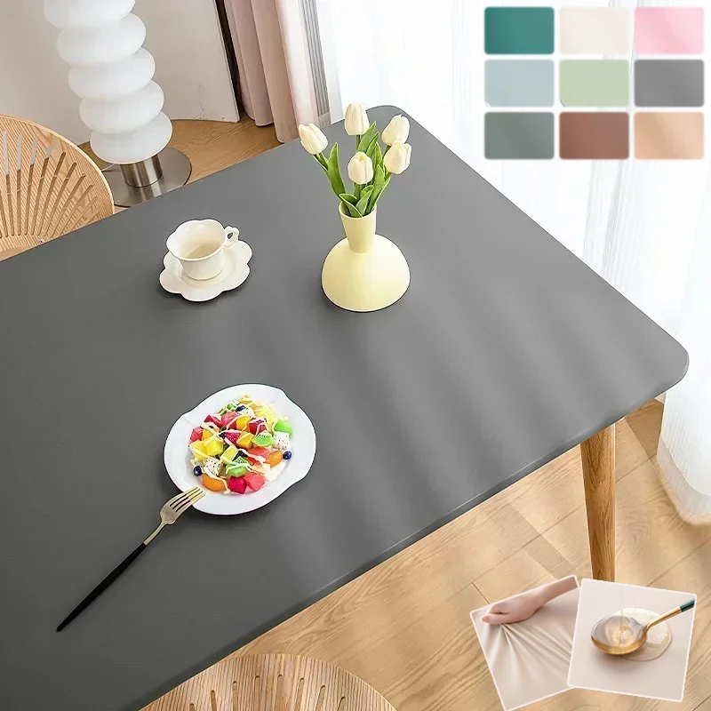 

Solid Color PU Fabric Elastic Table Cover Waterproof Oilproof Tablecloth Square Table Protection Cover Full-coverage Tablecloth