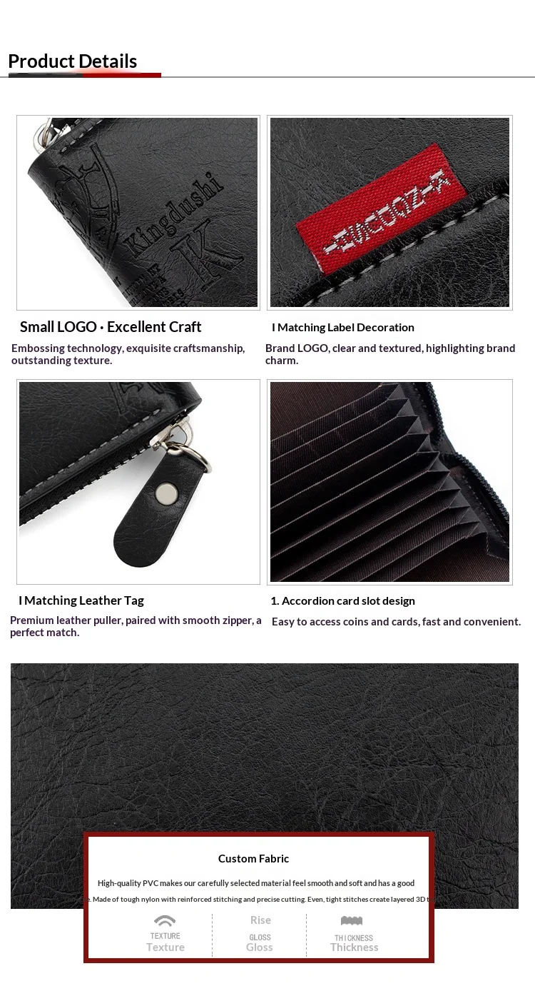 Homefish Vintage Slim Wallet mit Reißverschluss, RFID-Schutz, 11 Kartenfächern, Retro-Stil, Geschenk für Männer und Frauen – Detail 6