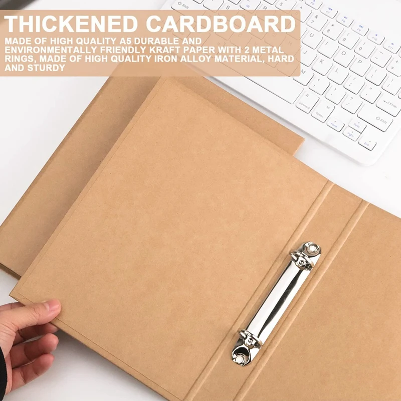 2Pcs A5 Refillable Ring Binder, A5 Kraft Paper Folders With 2 Rings To Add Loose Sheets