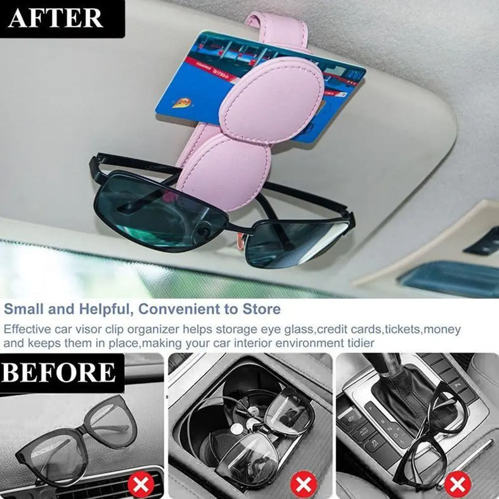 

Magnetic Car Sunglasses Frame Double Clip PU Leather Car Glasses Holder Stable Sun Visor Organizer Eyeglasses Storage Clip Car