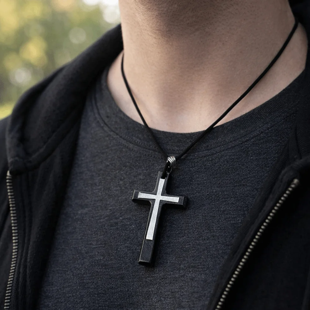 Handmade Wooden Cross Pendant Unisex Design Cross Collar Rear View Mirror Charm Blessing Sweater Chain Necklace For Men Women