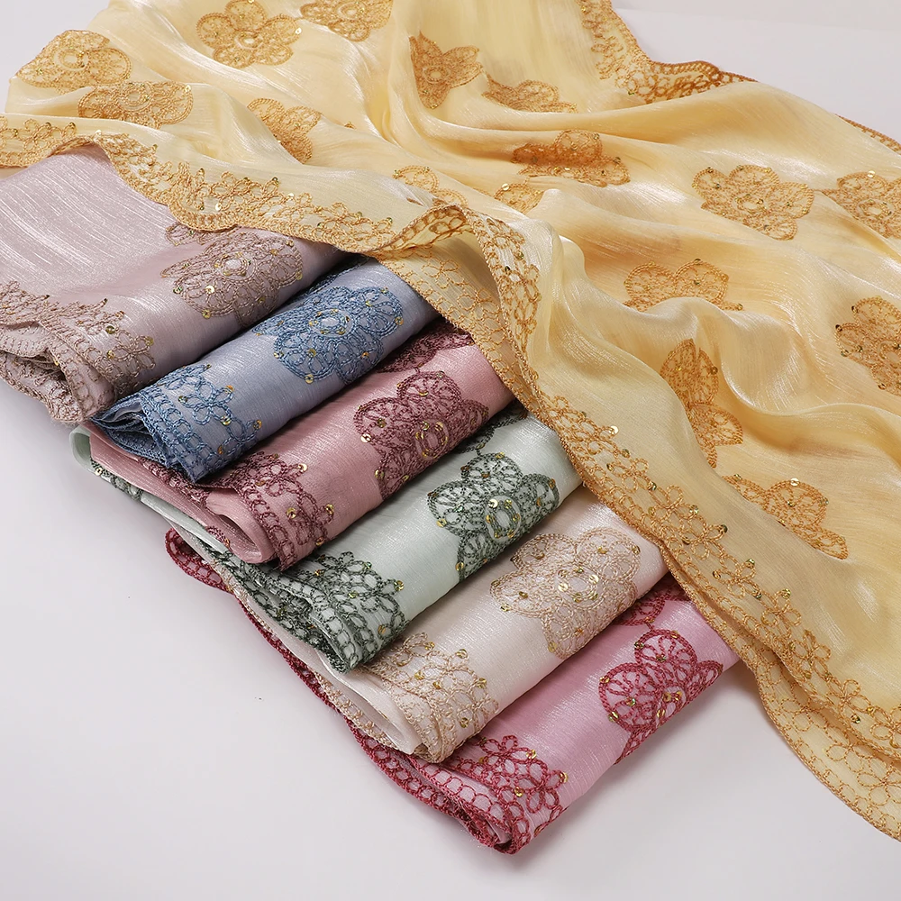 Funkelnder Pailletten-Bestickter Hijab Glitzer-Schimmer-Schal Muslimischer Kopfschmuck für Hochzeiten Weicher Satin-Muslimischer Schal für Frauen – Detail 5
