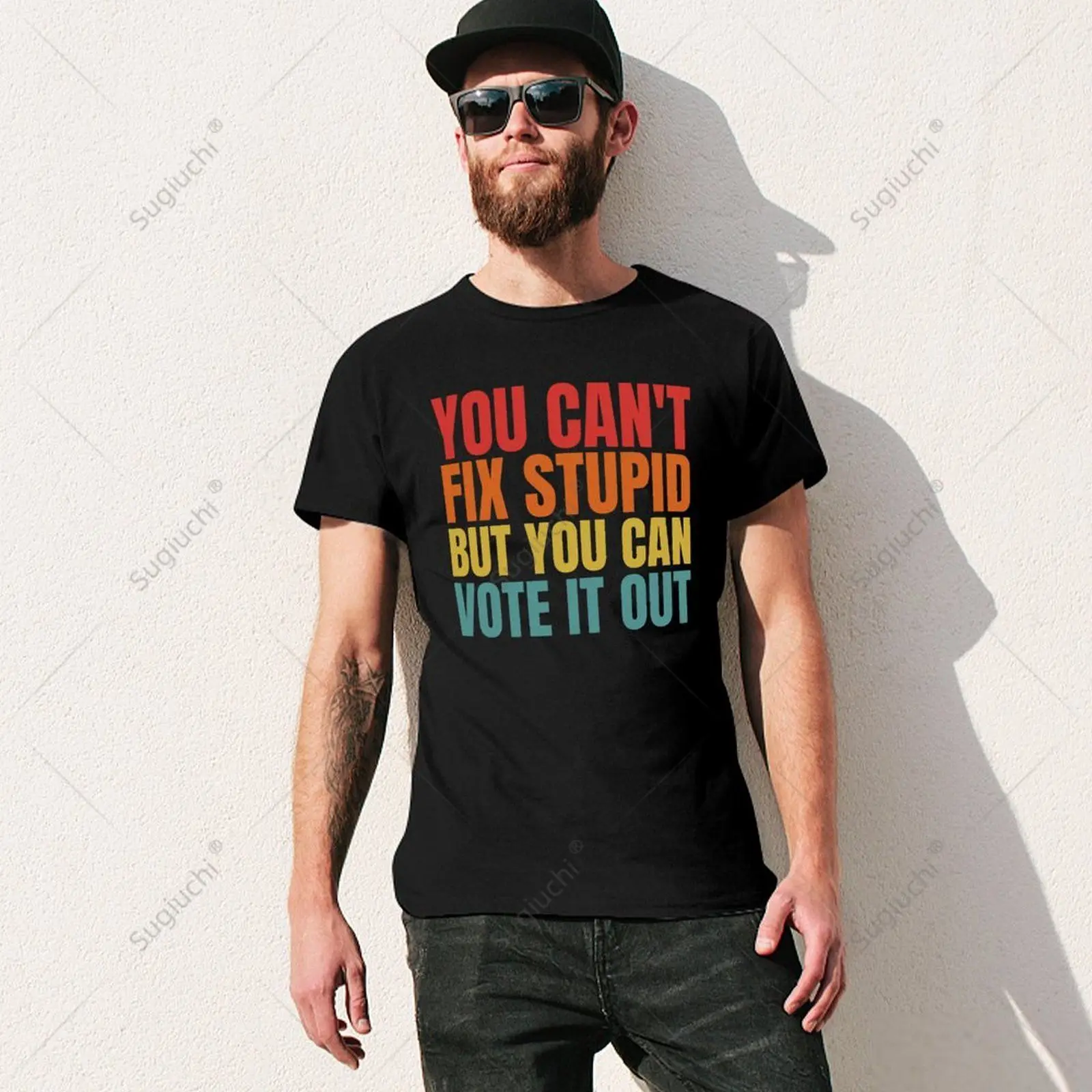 Unisex Men You Can't Fix Stupid But You Can Vote It Out Retro 2024 Elections Vote Election Day Tshirt Tees 100% Cotton T-Shirt