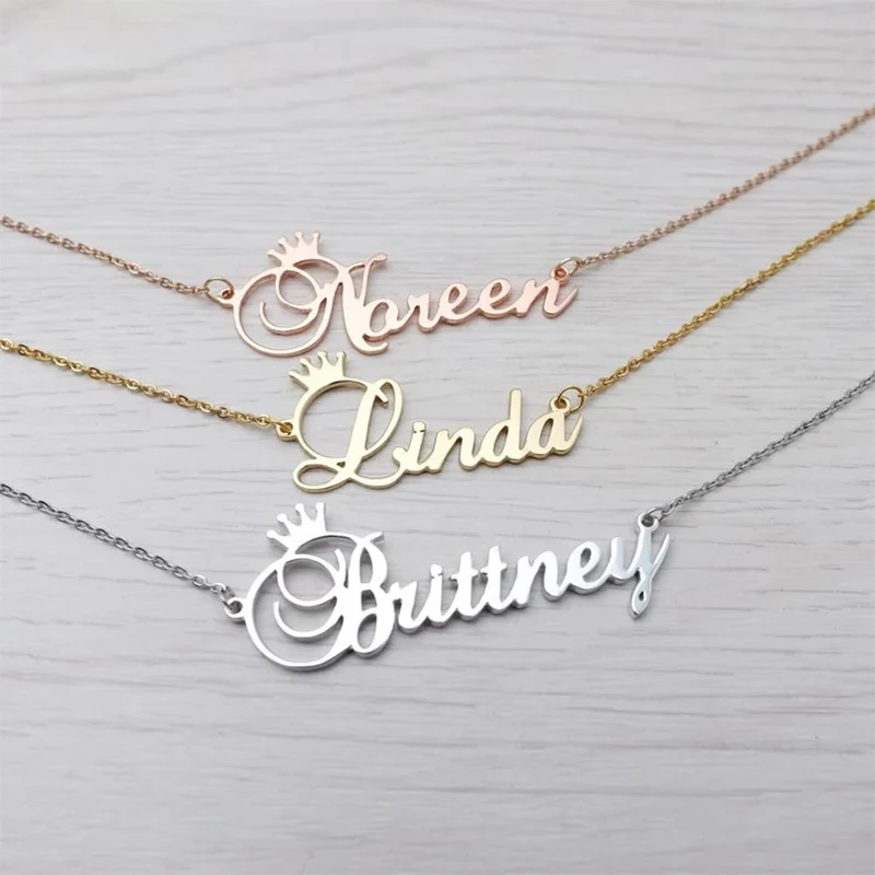 Luxury Crown Pendant Customized Name Necklace Women Stainless Steel Letter Necklace Jewelry Women Personalized Bridesmaid Gifts