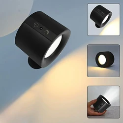 LED Magnetic Wall Lamp 360 ° Rotating Multifunctional Wall Lamp Three Color Adjustable USB Charging for Bedroom Corridor Bedside