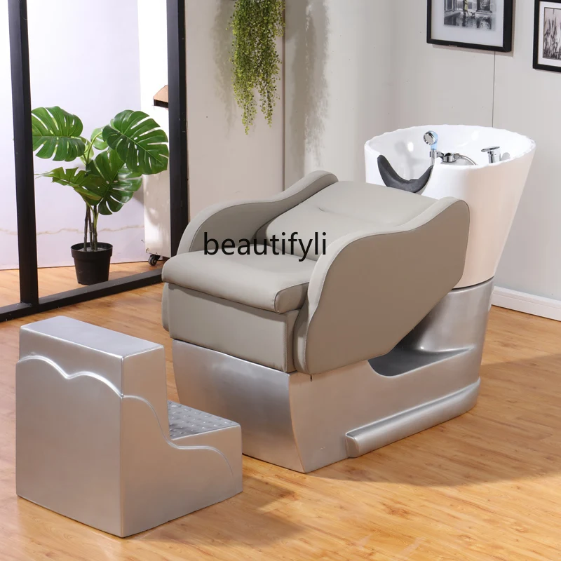 Hair Salon Hair Saloon Dedicated Half Lying Shampoo Chair Half Lying Punch Bed Ceramic Deep Basin Shampoo Chair