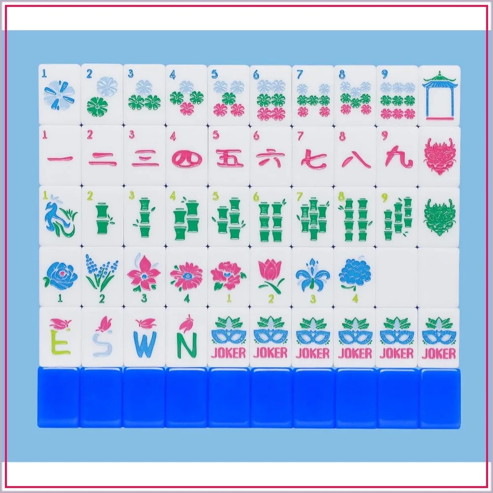 American Mahjong Tile Set with Carrying Bag, 160 Acrylic Engraved Tiles, Blue