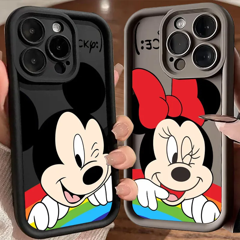 

Mickey Minnie Mouse Cartoon Soft Silicone Case For iPhone 16Pro Coque 14 15 Plus 11 12 13 16 Pro Max Mini Shockproof Phone Cover