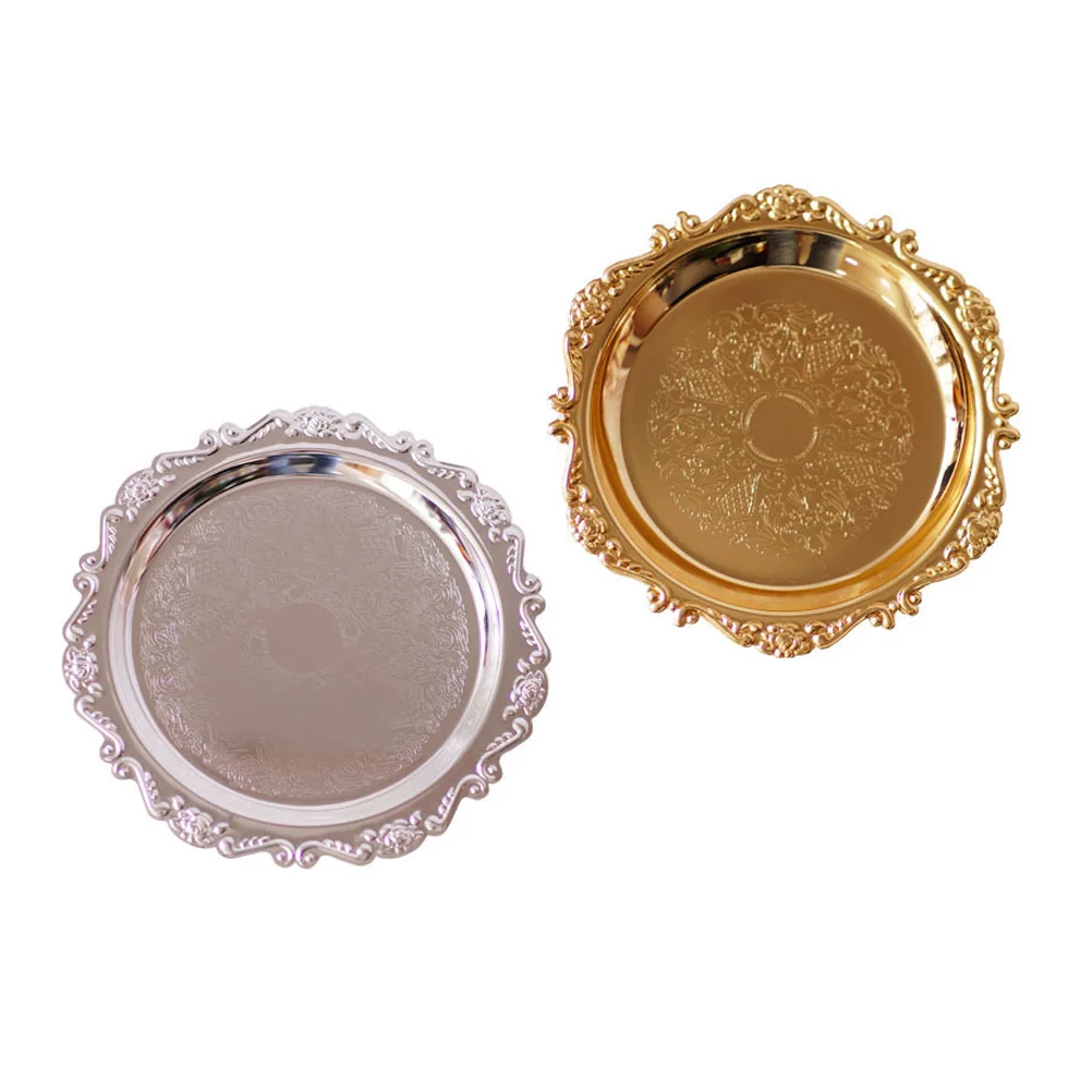 

2Pcs Metal Tray Elegant Food Storage Plate Rustproof Stainless Steel Snack Dish Suitable for Party Buffet Wedding Events