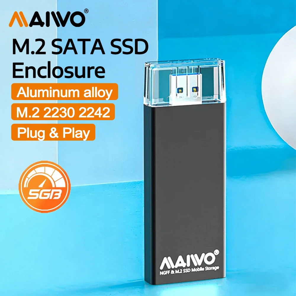 

Корпус для SSD MAIWO M.2 SATA NGFF, адаптер для SSD 2242 2230 с интерфейсом USB 3.0 5Gbps, внешний алюминиевый корпус для SSD для ПК и ноутбуков.